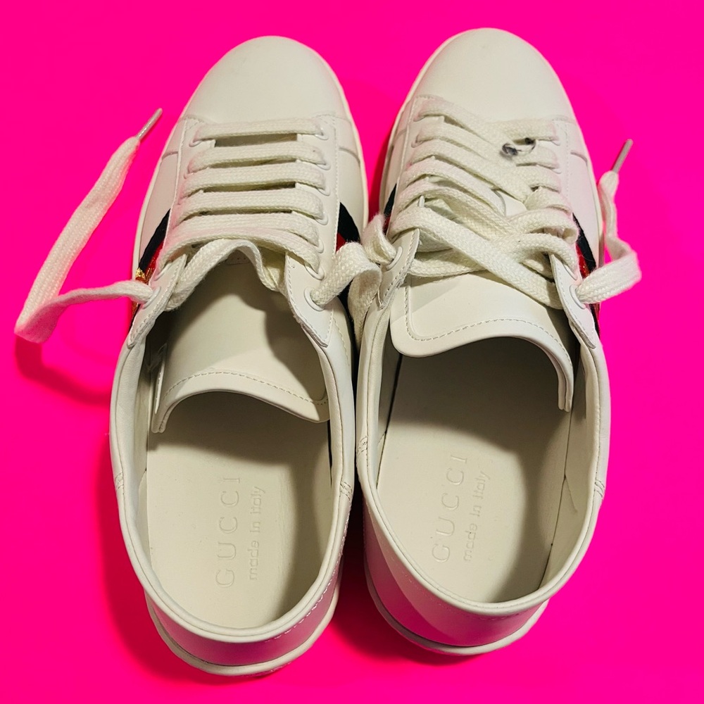 Gucci Men’s New Ace Bee White Leather Sneakers Size 41 - Picture 7 of 8